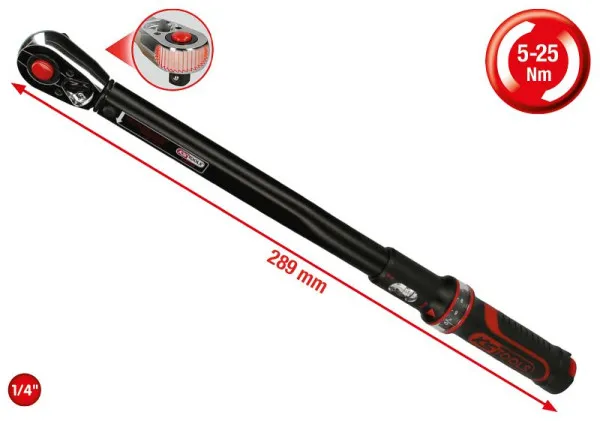 KS Tools Chiave dinamometrica cricchetto ERGOTORQUE®precision da 1/4" 5-25 Nm 516.1512