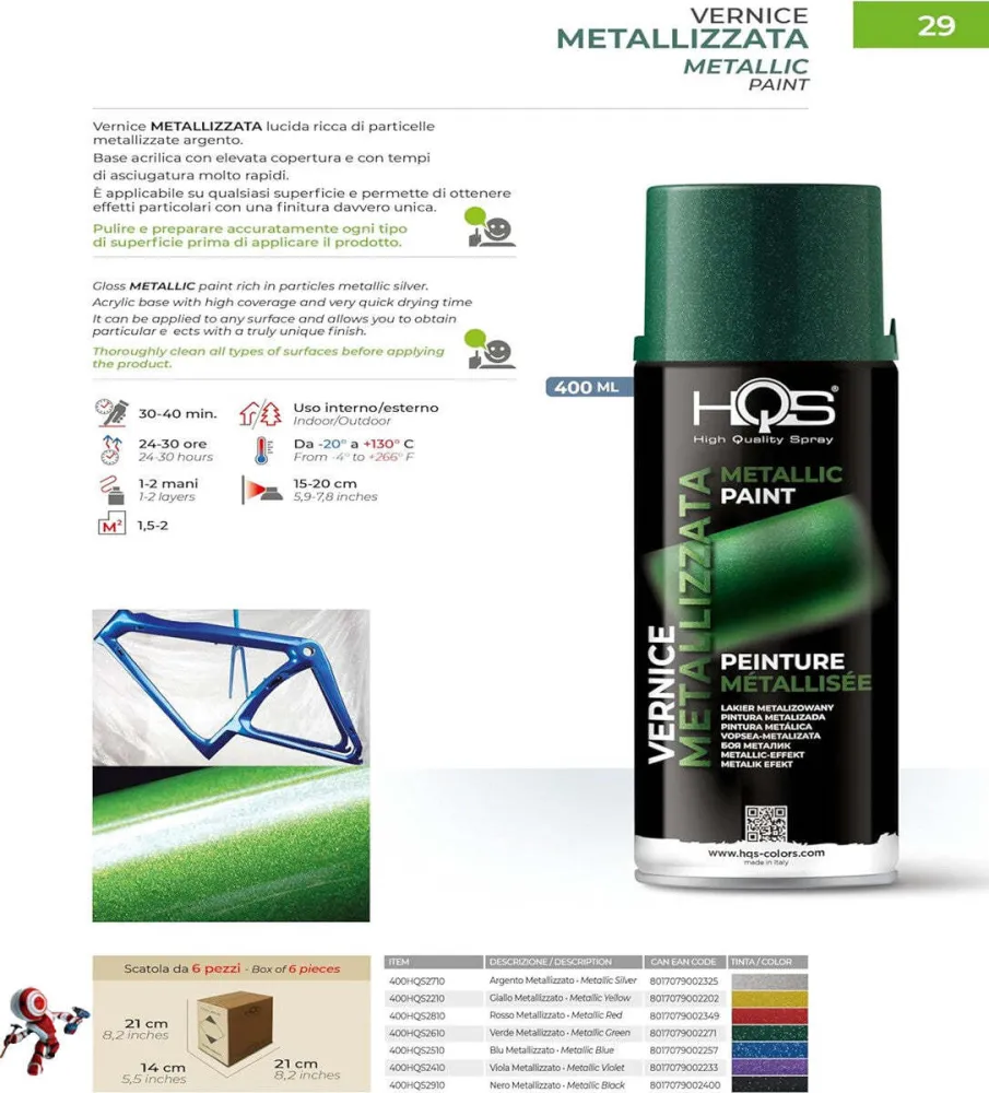 HQS Bomboletta di Vernice Spray 400ml Nero Metallizzato
