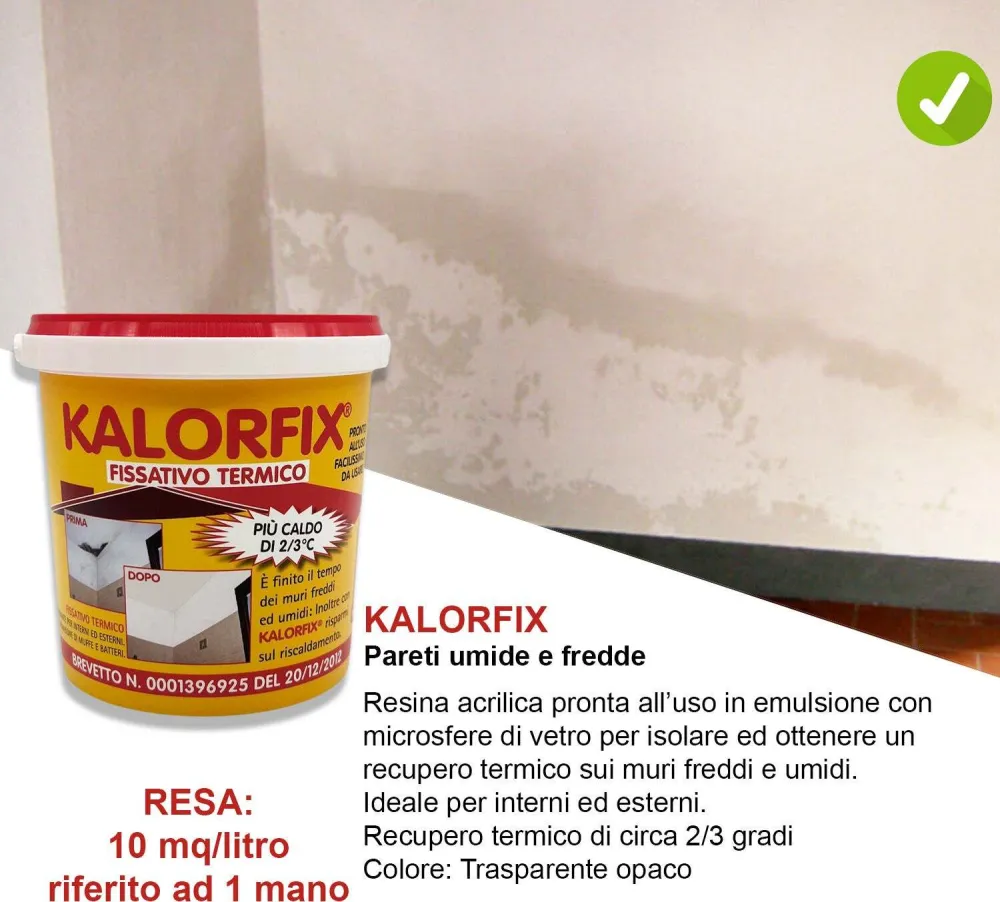 Kit Pareti Umide e Fredde (senza muffa) per 4/5 mq: Kalorfix lt.1 + FreddoStop lt.1 + TermicaMix lt.1 + MasterPaint lt.1
