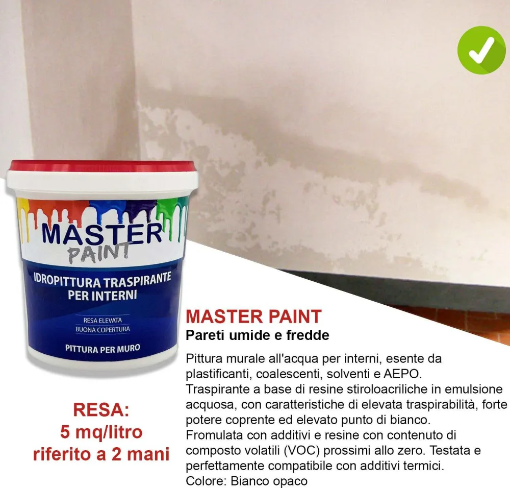 Kit Pareti Umide e Fredde (senza muffa) per 4/5 mq: Kalorfix lt.1 + FreddoStop lt.1 + TermicaMix lt.1 + MasterPaint lt.1
