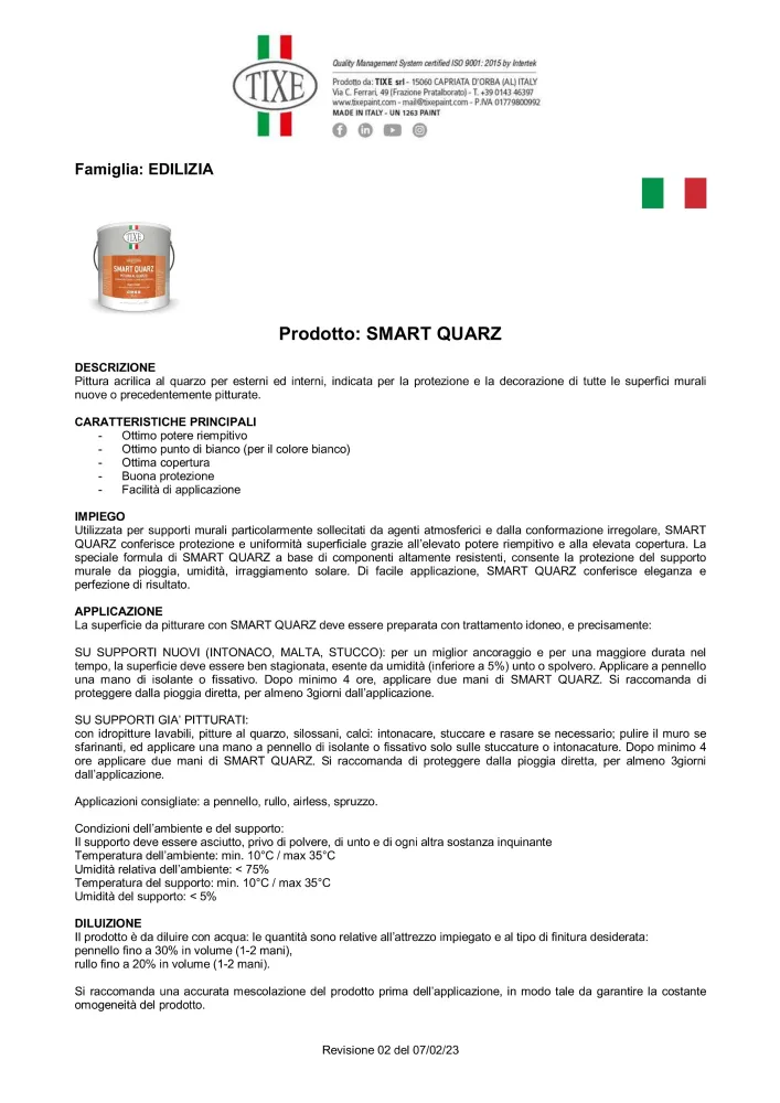 Tixe Smart Quarz 4lt idro pittura al quarzo acrilica bianca opaca grana fine alta copertura