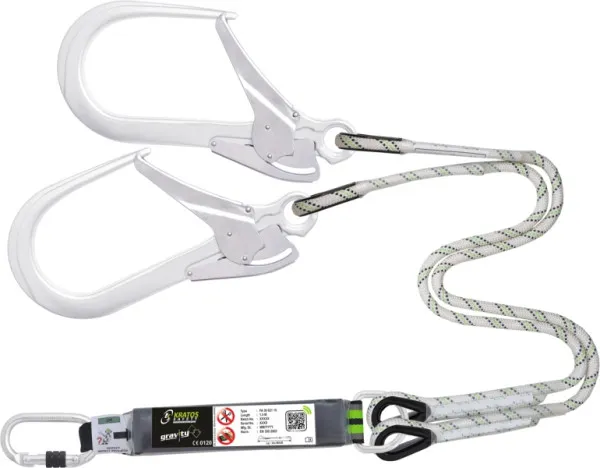 Lanyard Kratos Y con assorbitore di energia corda kernmantel e moschettoni alluminio lg. 150 mt ampia apertura cancello FA...