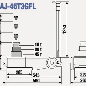 Martinetto idraulico ad aria TDL 3 stadi capacità: 45 t AJ-45T3GFL