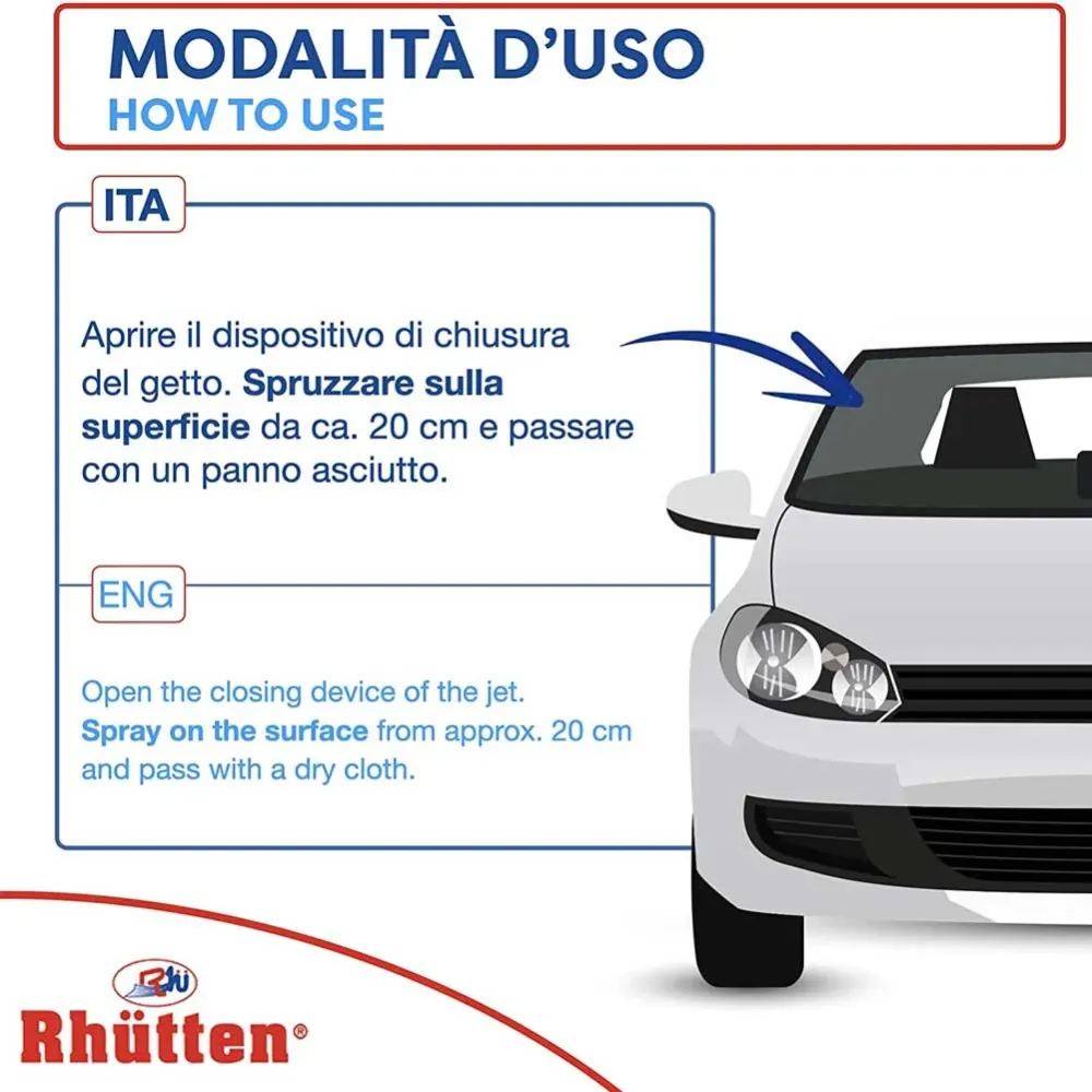 Rhutten Detergente Pulizia Vetri Auto Effetto Antistatico Senza Aloni 750ml