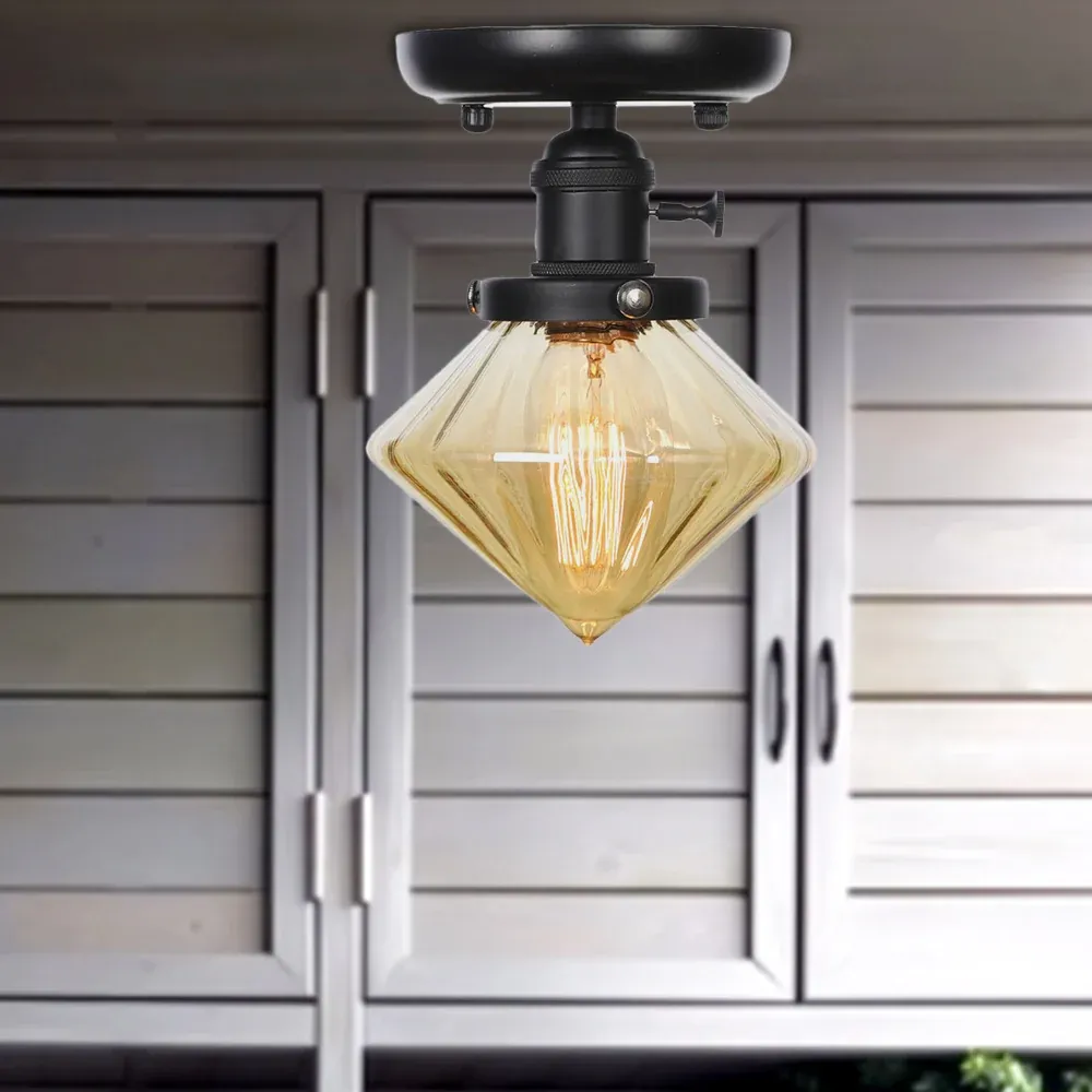 1 lampadina semi-incasso vetro trasparente/ambrato industriale cono/rombo/campana da soffitto per cucina