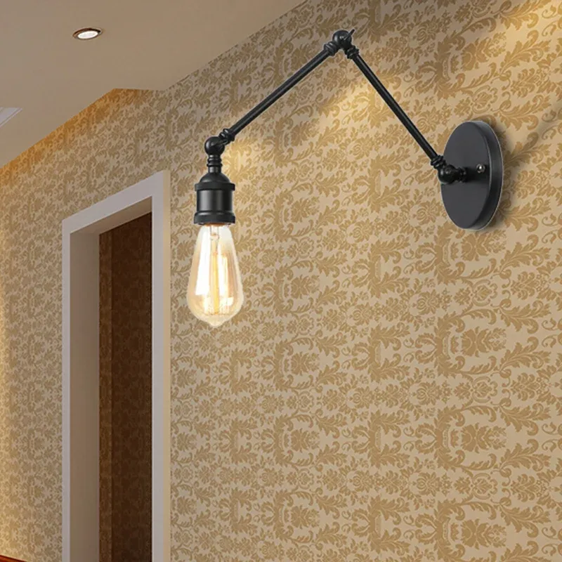 Cuscinetto Maglie Sconce industriale lampadina aperta con braccio oscillante Lampada da parete metallica 1 luce ottone/ner...