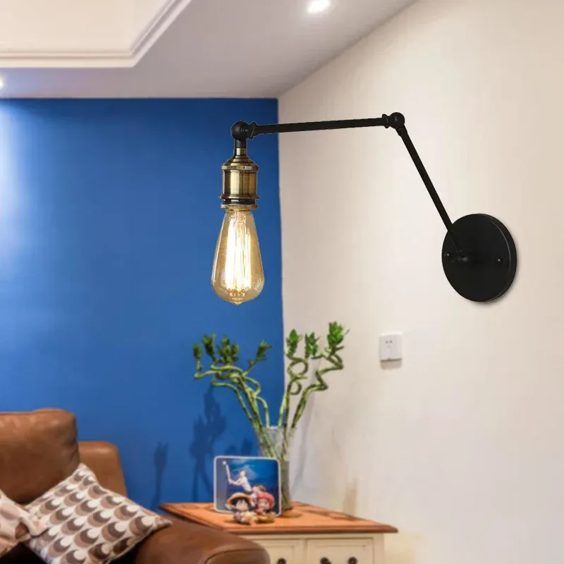 Cuscinetto Maglie Sconce industriale lampadina aperta con braccio oscillante Lampada da parete metallica 1 luce ottone/ner...