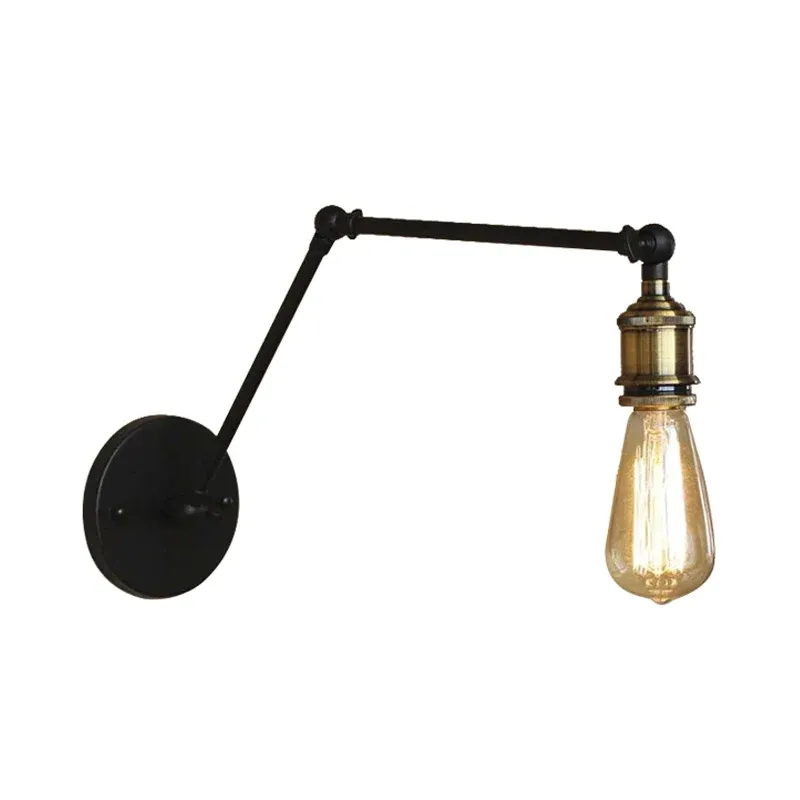 Cuscinetto Maglie Sconce industriale lampadina aperta con braccio oscillante Lampada da parete metallica 1 luce ottone/ner...