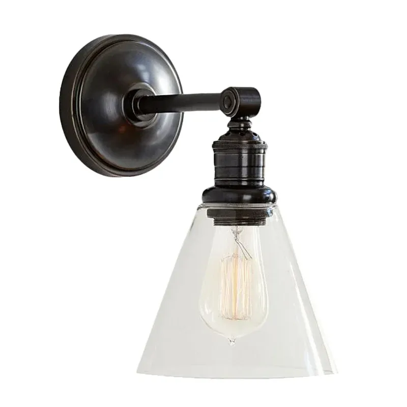 Cuscinetto Maglie Sconce metallo nero/cromato cono/globo, illuminazione industriale parete 1 luce per camera da letto