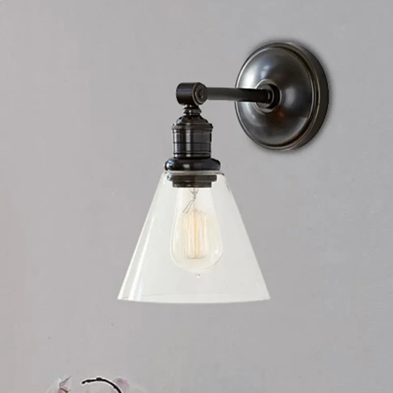 Cuscinetto Maglie Sconce metallo nero/cromato cono/globo, illuminazione industriale parete 1 luce per camera da letto