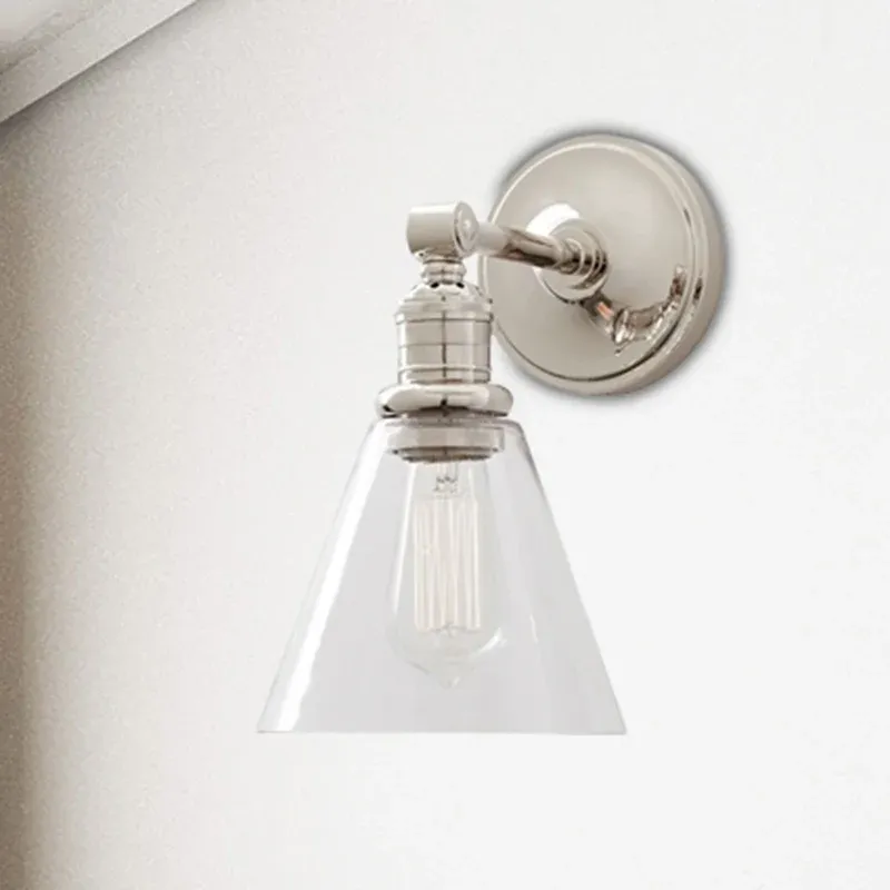 Cuscinetto Maglie Sconce metallo nero/cromato cono/globo, illuminazione industriale parete 1 luce per camera da letto