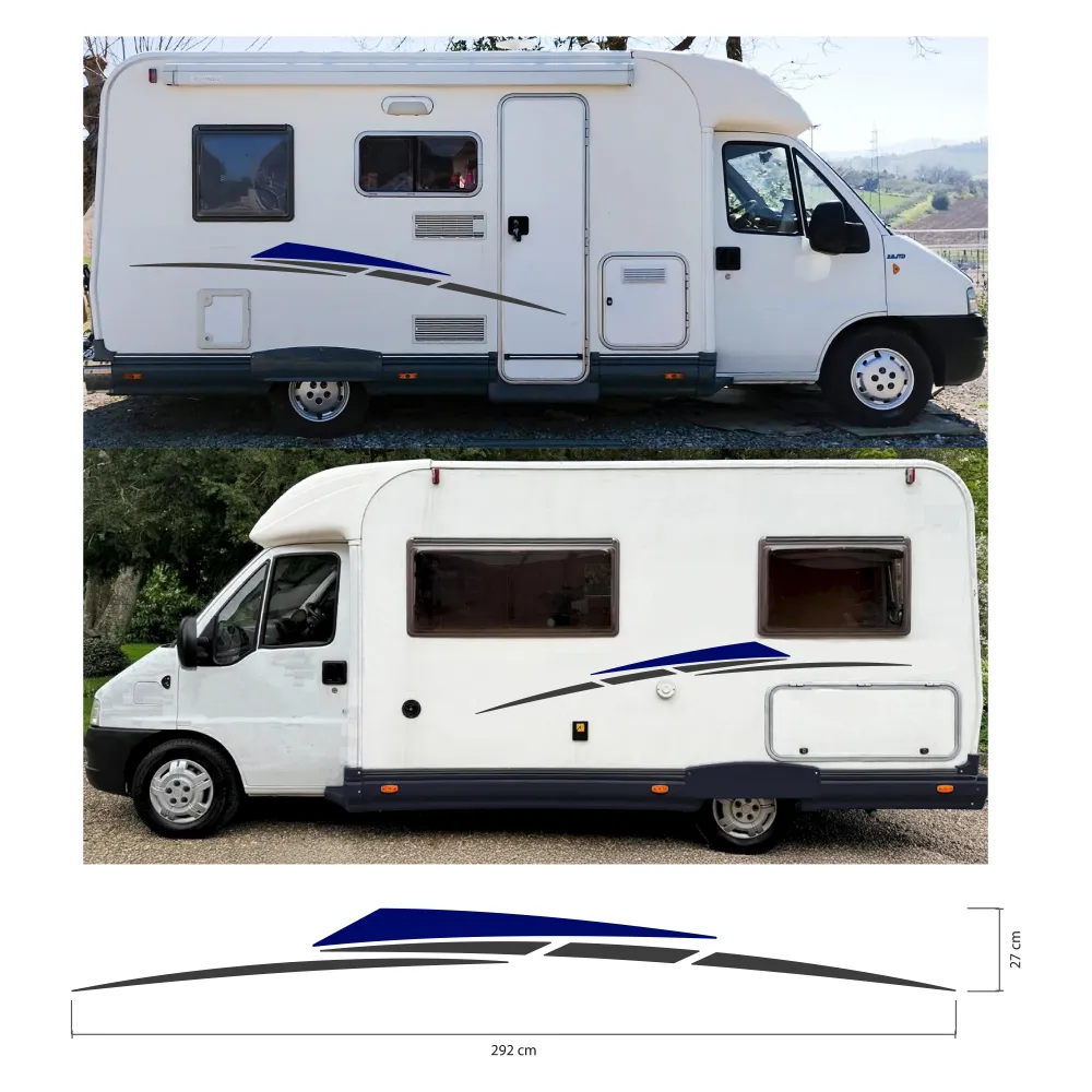 Kit Adesivi Camper Personalizzati – Strisce Decorative Speculari Vinile Prespaziato – Modello 001