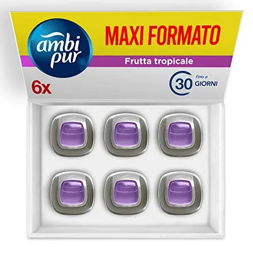Ambi Pur Car Deodorante Auto Usa e Getta Fruity Tropics Mega Pack 6 x 2 ml