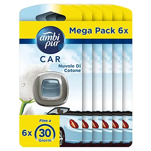 Ambi Pur Car Nuvole di Cotone Deodorante per Auto, Freschezza Naturale, Mega...