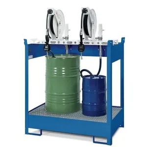 Stazione petrolifera DENIOS DPO-2 vasca 2 pompe ad aria compressa avvolgitubo 10 m 201-601