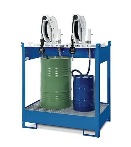 Stazione petrolifera DENIOS DPO-2 vasca 2 pompe ad aria compressa avvolgitubo 10 m 201-601