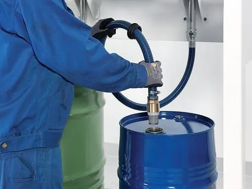 Stazione petrolifera DENIOS DPO-2 vasca 2 pompe ad aria compressa avvolgitubo 10 m 201-601