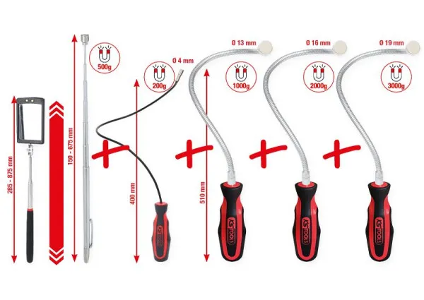 KS Tools Set supporto magnetico adattabile e telescopico e specchio di ispezione 6 pezzi 550.1090