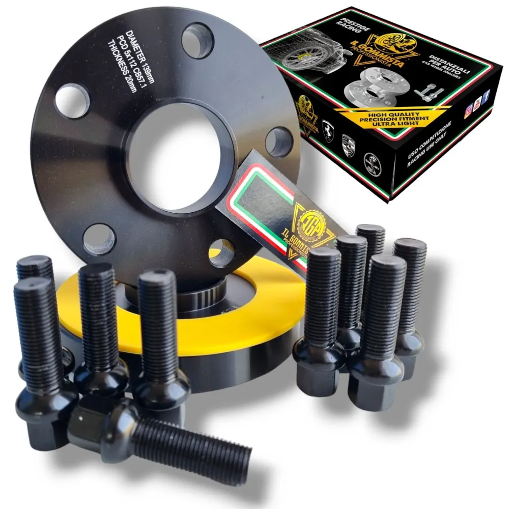 coppia 2 Distanziali Ruote Neri 20 mm + Bulloni Neri compatibili con VW SEAT SKODA CUPRA VAG pcd 5x112 hub 57.1