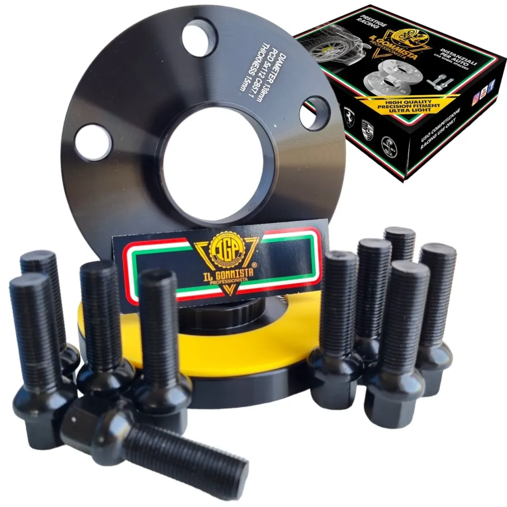 coppia 2 Distanziali Ruote Neri 15 mm + Bulloni Neri compatibili con VW SEAT SKODA CUPRA VAG pcd 5x112 hub 57.1