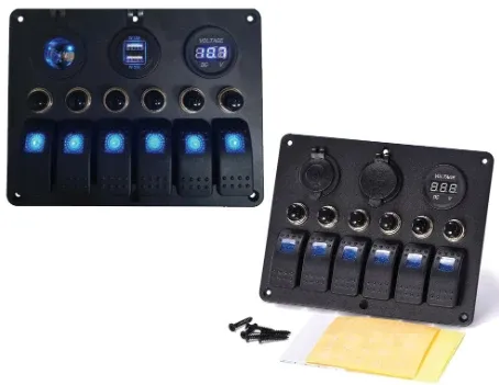 PANNELLO ELETTRICO LED CON VOLTMETRO E 2 USB WATERPROOF IP65