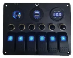 PANNELLO ELETTRICO LED CON VOLTMETRO E 2 USB WATERPROOF IP65