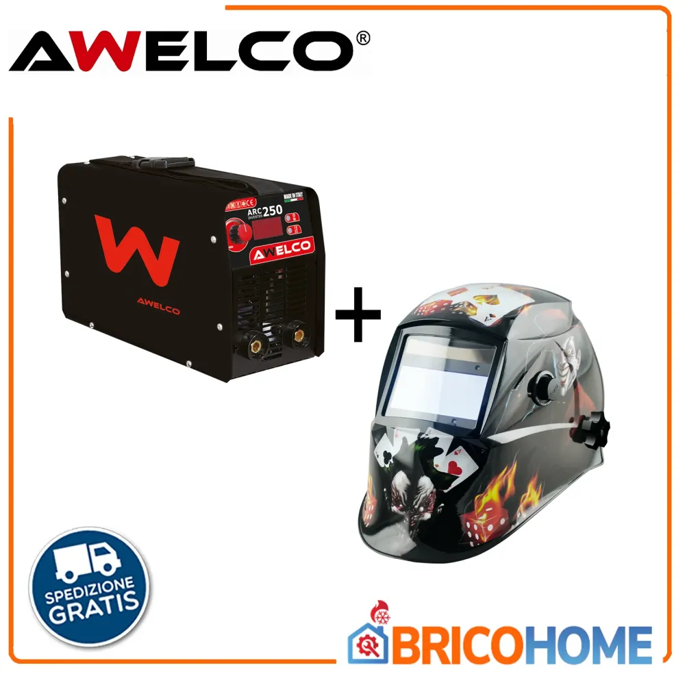 Awelco ARC 250 electrode inverter welding machine + HELMET-3000-E JOKER self darkening helmet Online now
