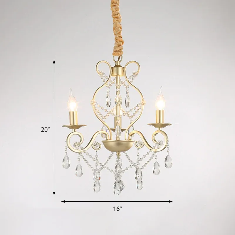 Lampadario sospensione candela country francese metallo soffice 3/6/8 luci con perla di cristallo oro
