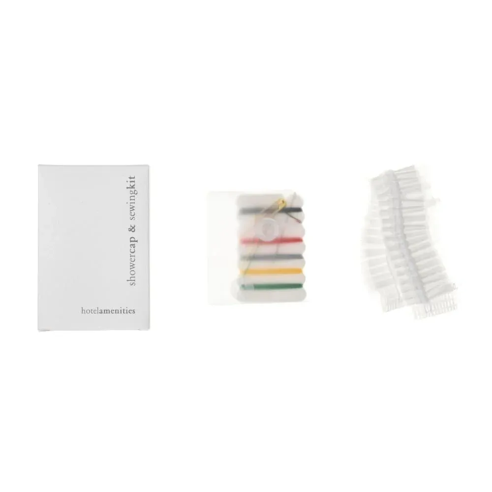 Kit Cuffia Doccia e Set Cucito Hotel Amenities elegante eco box bianca