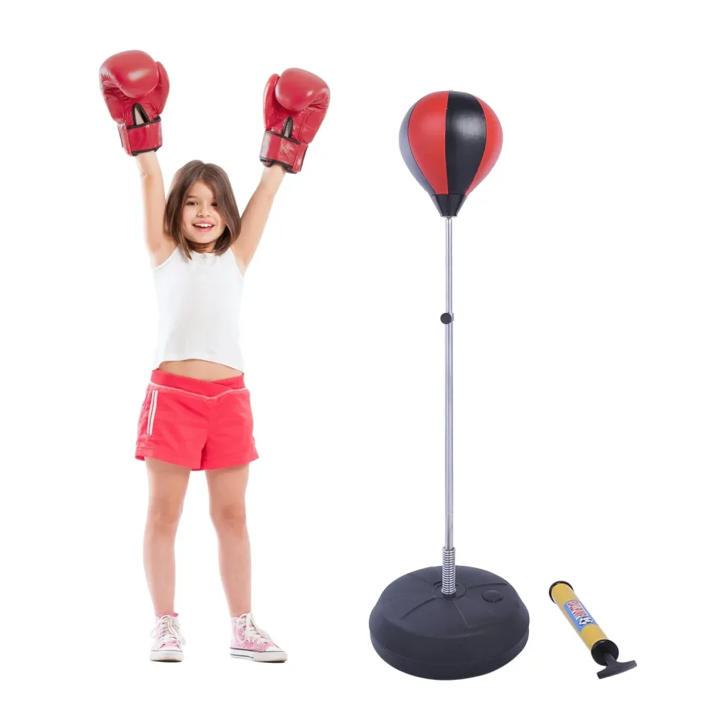 Set punching ball per allenamenti di boxe piedi, altezza regolabile con guanti, 125/131/138/145 cm