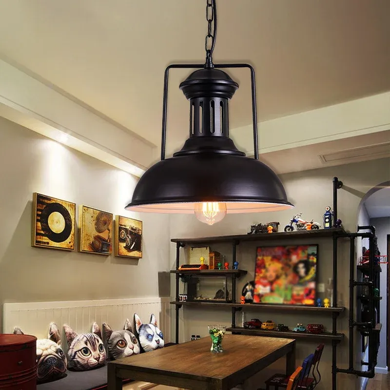 Paralume sospensione soffitto ferro nero, lampada sospensione stile industriale 1 testa per sala da pranzo, larghezza 12,5...