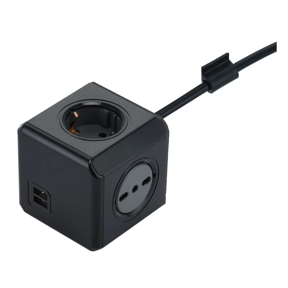 Multipresa cubo dual 2schu + 2bip + 2usb 2.1a