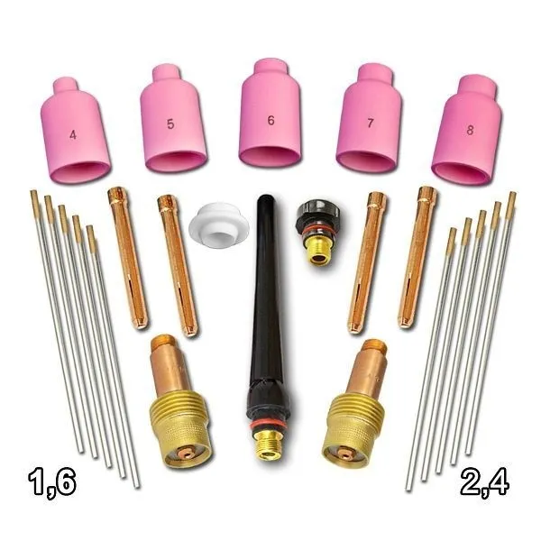 Set di lenti gas STAHLWERK TIG 24 pezzi WP SR Binzel 17 18 26 5391 Acciaio Inox