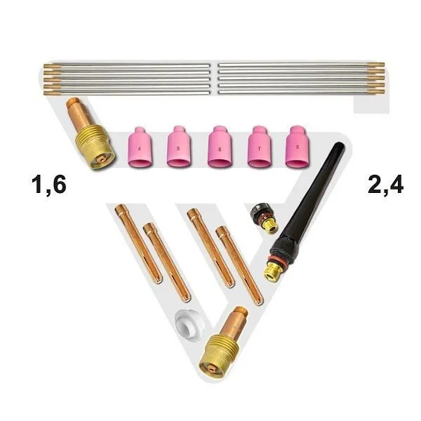 Set di lenti gas STAHLWERK TIG 24 pezzi WP SR Binzel 17 18 26 5391 Acciaio Inox