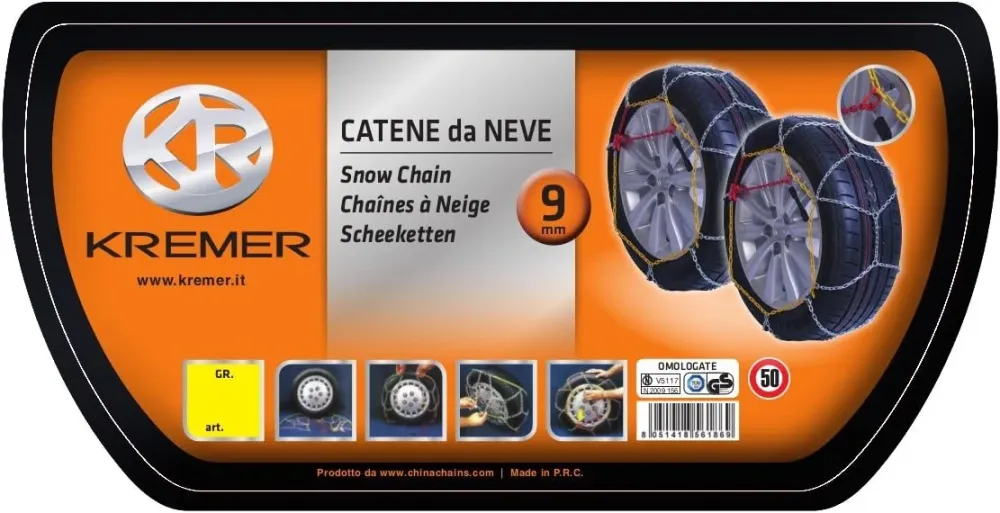 Catene da neve 9mm Gruppo 12 - Misura 265/50 R15 - OMOLOGATE ONorm 5117, TUV, GS