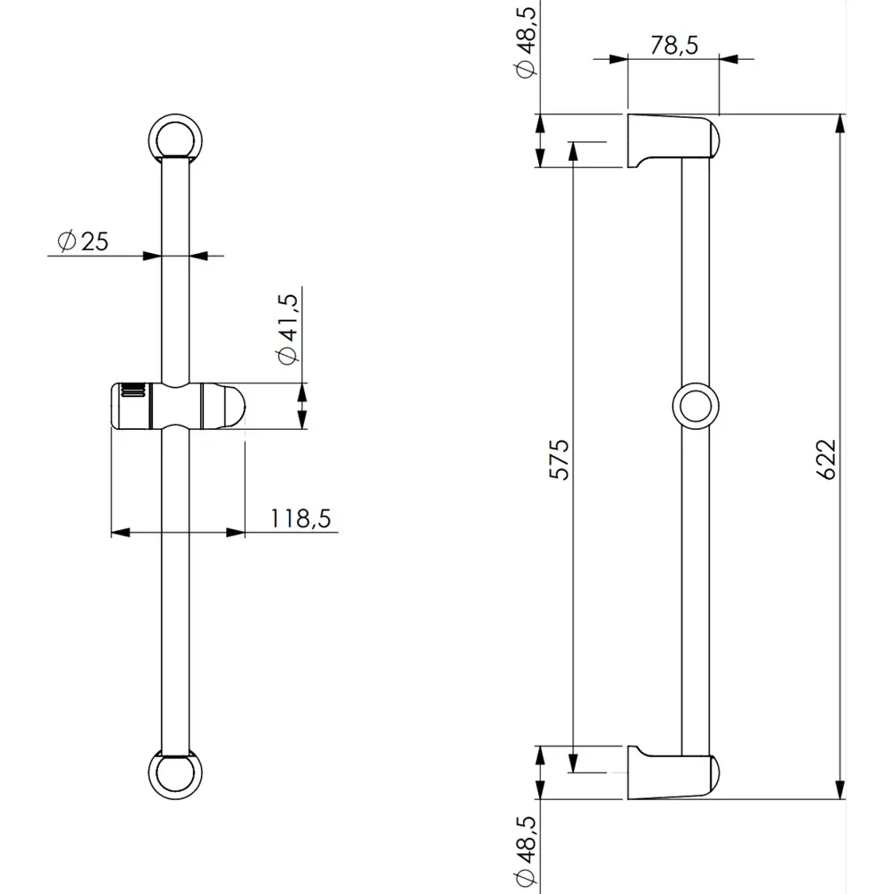 Asta Doccia Saliscendi Cromo Cm 60 - Ø 25 Mm