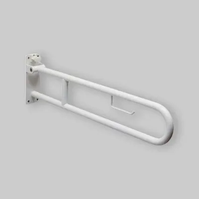 Barra Di Sostegno Bianca Ribaltabile Con Porta Carta Igienica 85 Cm