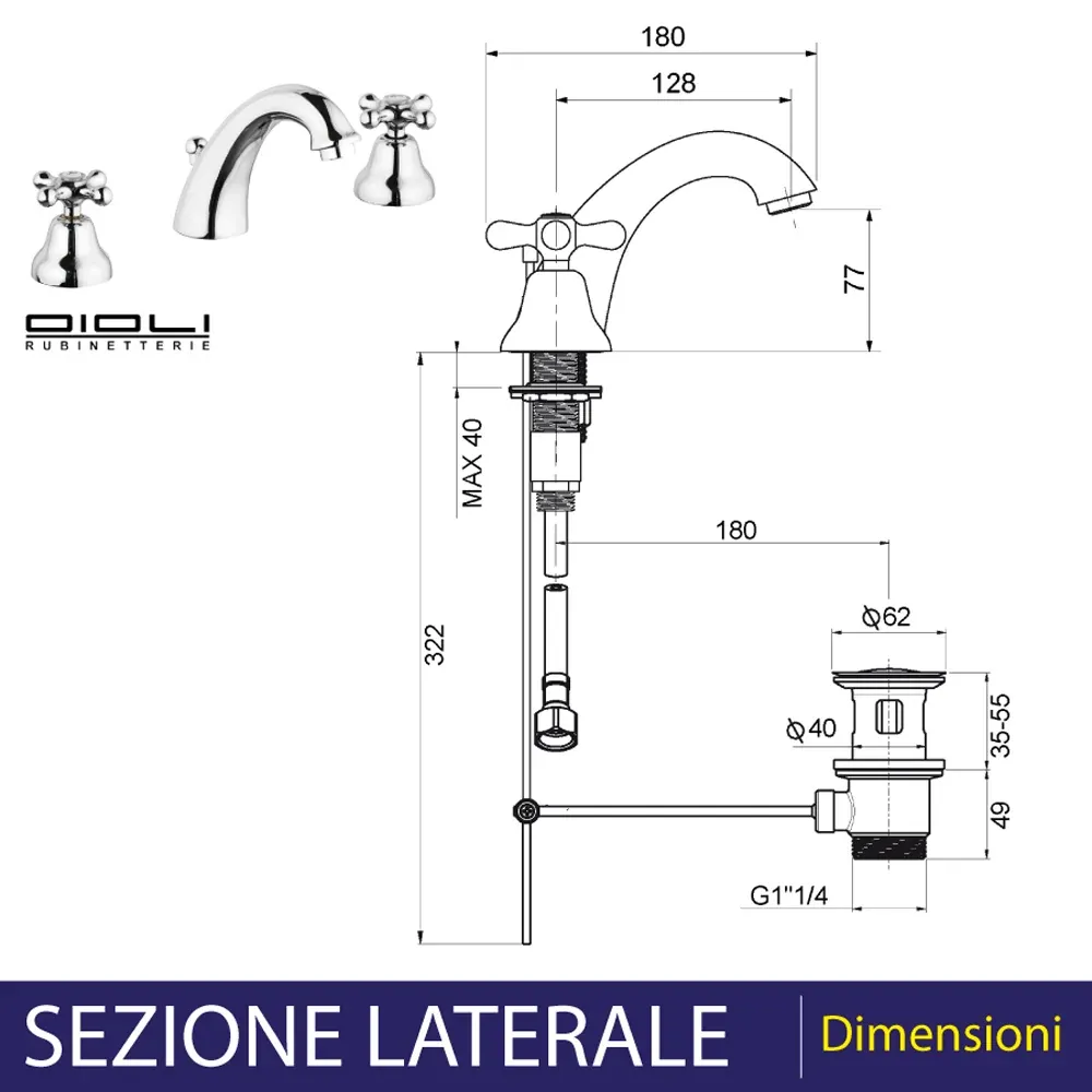 Batteria Lavabo Bocca Bassa Rome Cromo