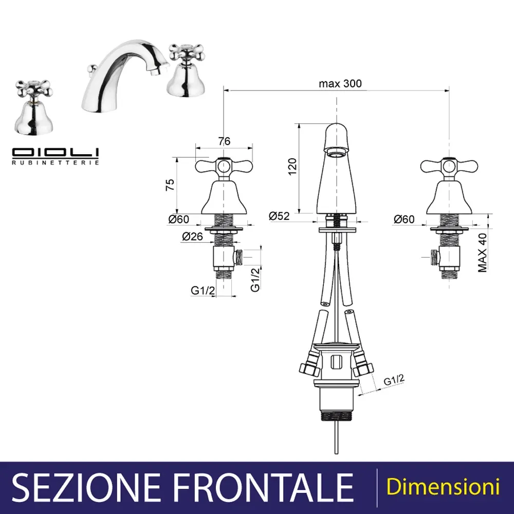 Batteria Lavabo Bocca Bassa Rome Cromo
