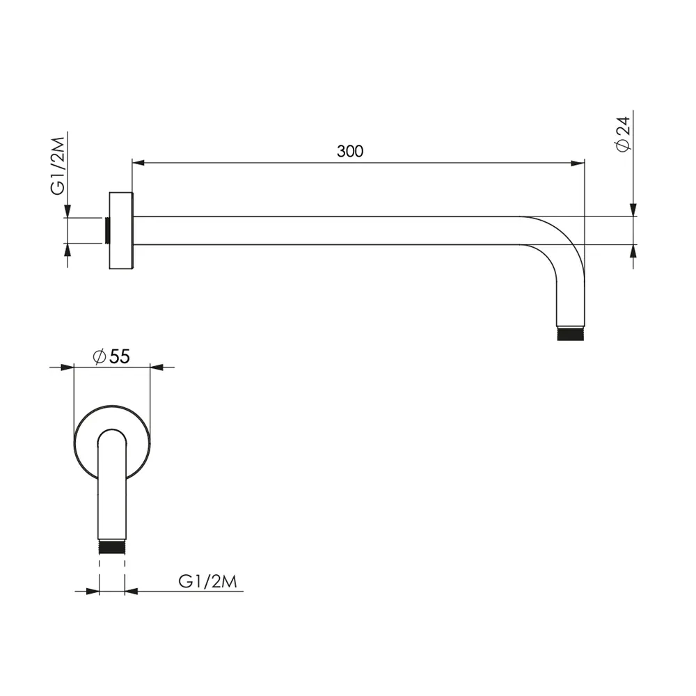 Braccio Doccia Round Tondo Nero Cm 30