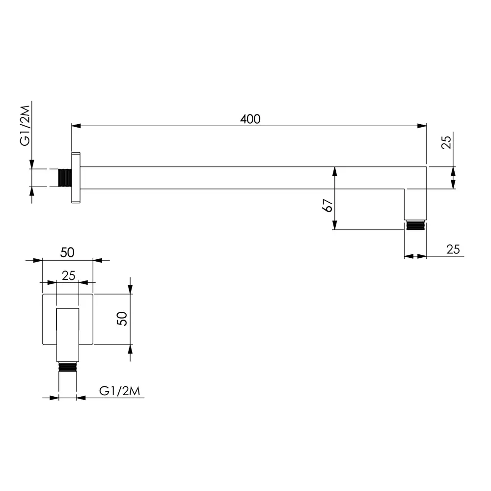 Braccio Doccia Squadre Quadro Nero Cm 40