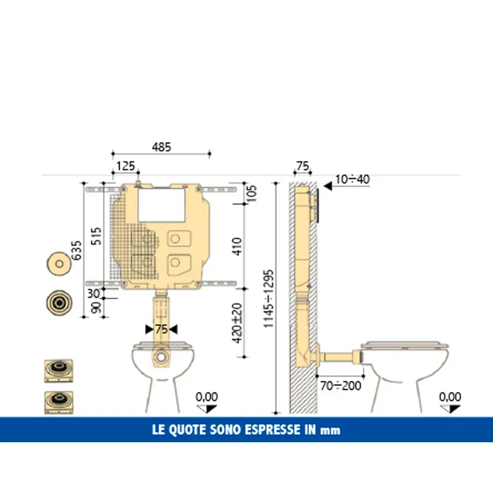 Cassetta Incasso "Sara" Pneumatica Wc 6 Lt Con Placca Cieca