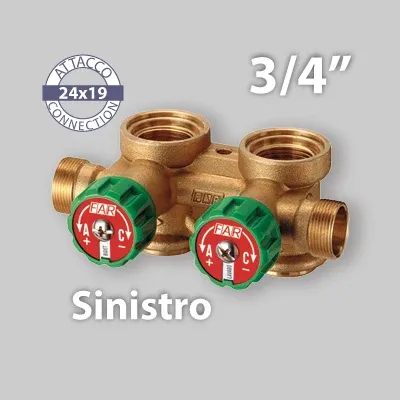 Collettore Complanare Componibile Con Valvole Di Arresto Sinistro Far 2 Deriv. 3/4" Giallo