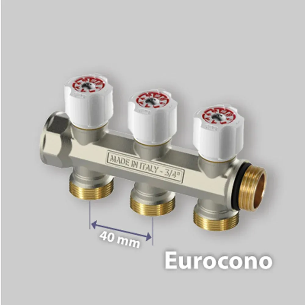Collettore Lineare Componibile "Easy Lock" Con Rubinetti Di Arresto Ivar 3/4" X 3 Vie Eurocono