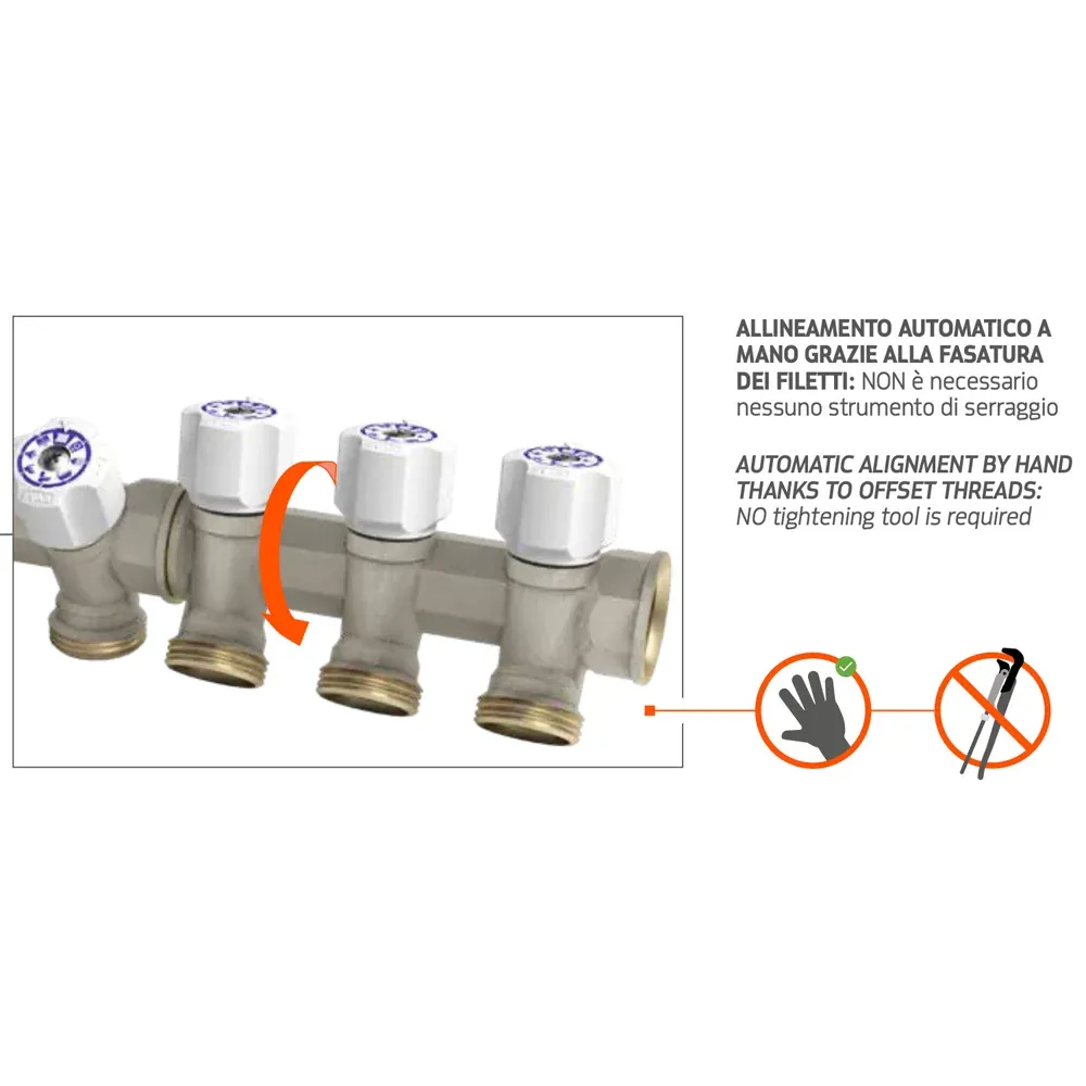 Collettore Lineare Componibile "Easy Lock" Con Rubinetti Di Arresto Inclinati 30° Ivar 1" X 3 Vie Eurocono
