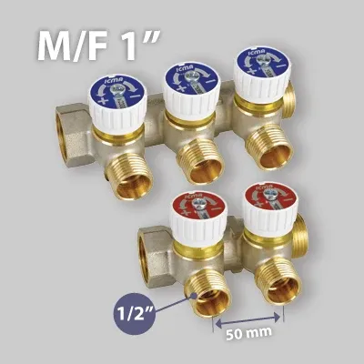 Collettore Lineare Maschio/Femmina 1" Con Rubinetti D'Arresto Mod.227 Icma 3 Vie Da 1/2" (16)