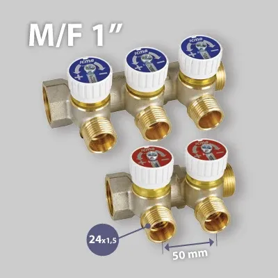 Collettore Lineare Maschio/Femmina 1" Con Rubinetti D'Arresto Mod.228 Icma 3 Vie Da M24X1,5