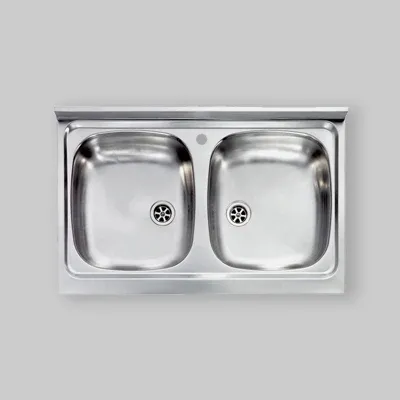 Lavello Inox 2 Vasche Da Appoggio "Mondial" 80 X 50 Cm
