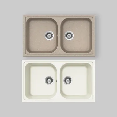 Lavello Sintetico 2 Vasche Incasso "Lithos" Bianco Alpina 07 - 86 X 50 Cm