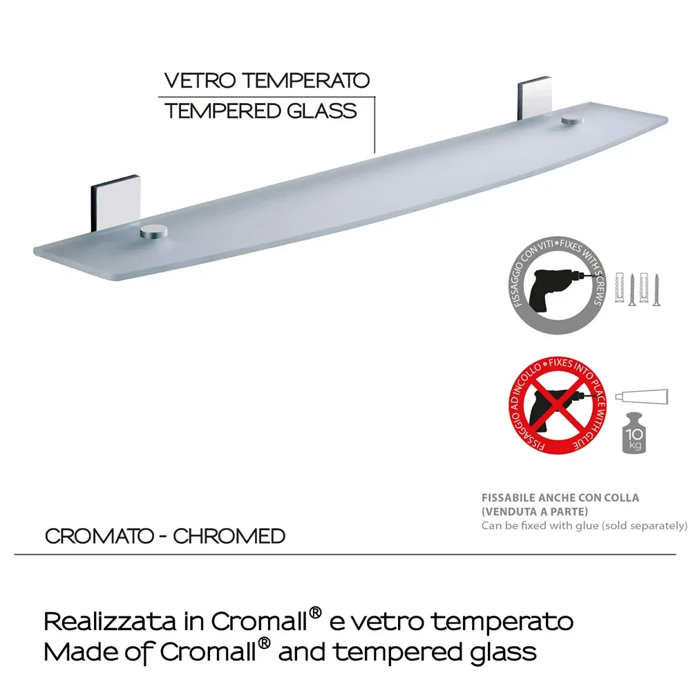 Mensola Vetro Temperato Maine 58 Cm - Cromato